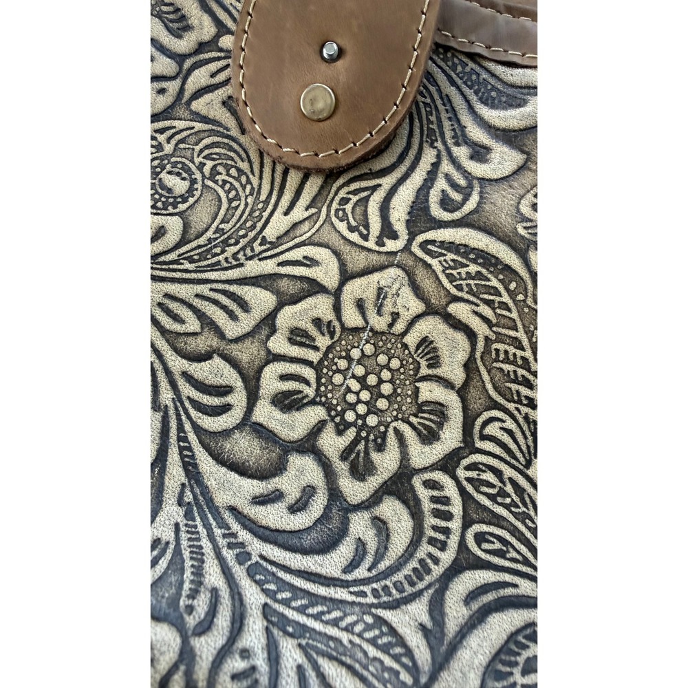 Myra Bag Brown Tooled Floral Embossed Leather Crossbody Shoulder Bag Distressed - Picture 3 of 6
